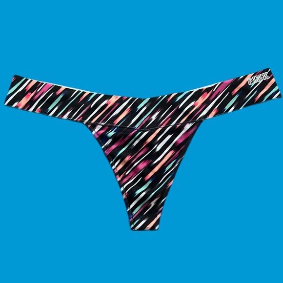 Victoria’s Secret Pink Extra Low Rise thong panty logo on waist multicolor large - Picture 3 of 10